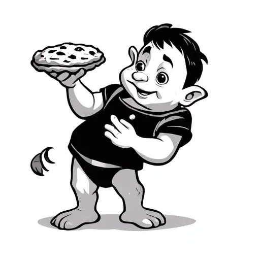 baby Fred flinstone holding a pie  tattoo design idea