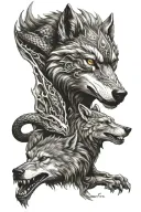 wolf and dragon tattoo design idea