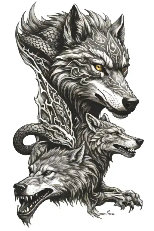wolf and dragon tattoo design idea