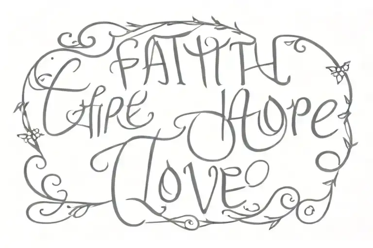 Faith Hope Love 1 Corinthians 13:13 July 3, 1999 written vertically tattoo design idea
