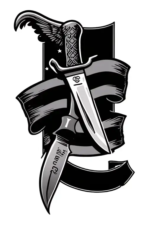 american traditional knife with semper fidelis on banners  tattoo design idea