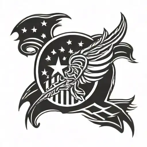 Waylon logo on waving u s flag tattoo design idea