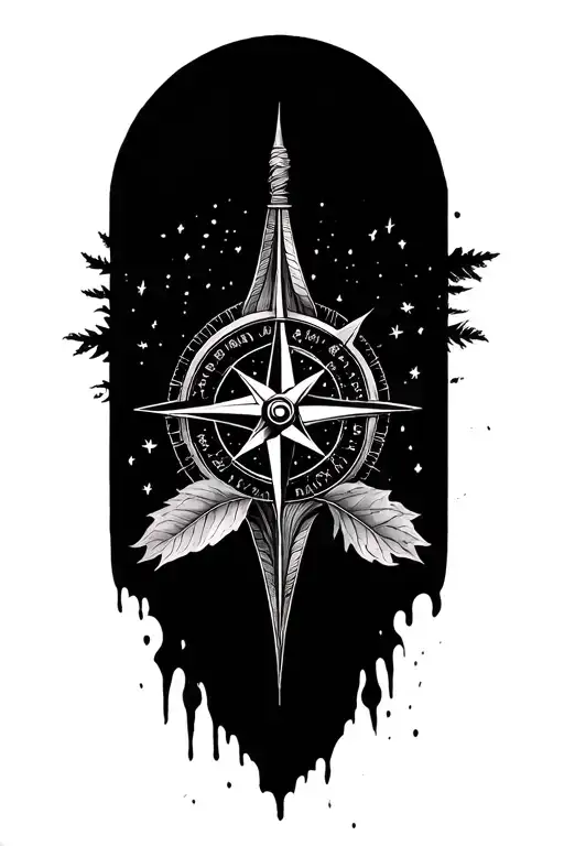 compass incorporating elements of nature tattoo design idea