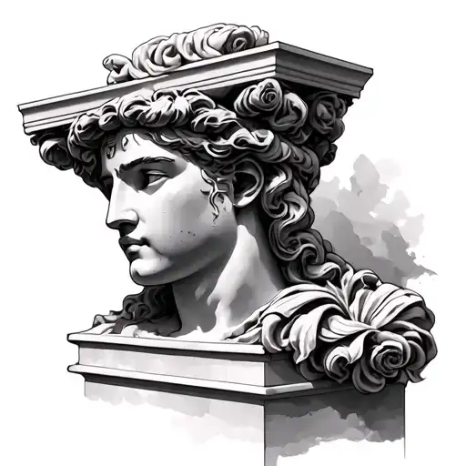 Design a mineouro in realism supported by a Greek column tattoo design idea