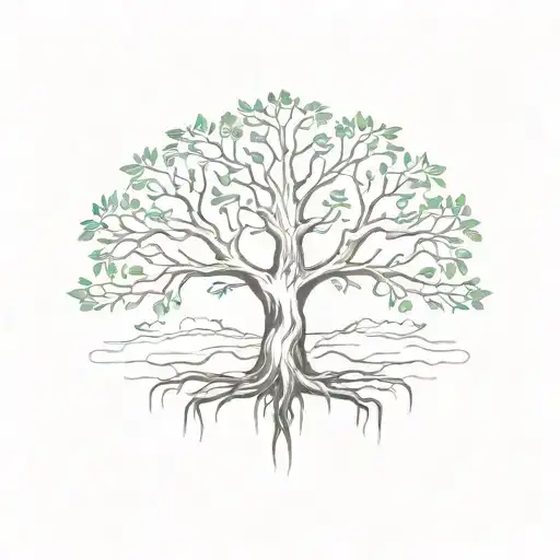 A sketch tattoo of a family tree with roots that resemble swimming strokes, symbolizing the strength and unity of family tattoo design idea