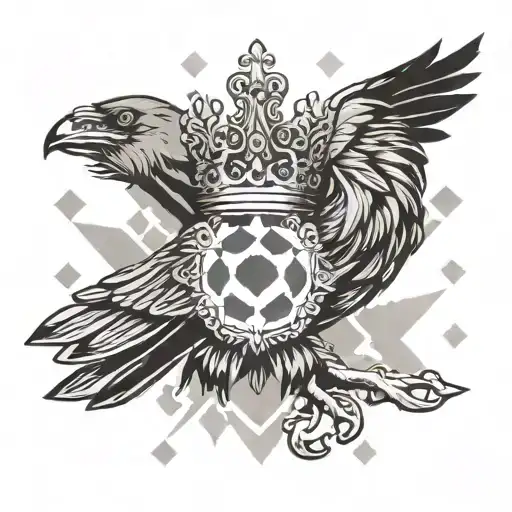 A chessboard pattern with a raven silhouette in the center wearing a crown tattoo design idea