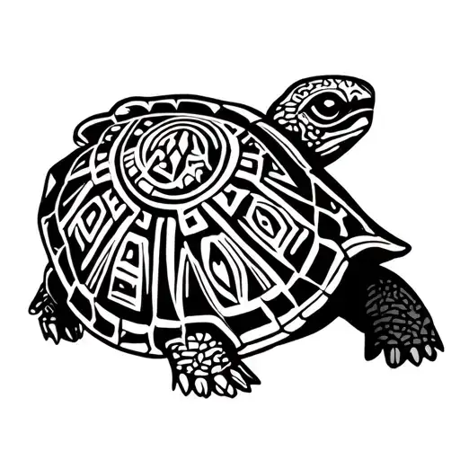 maori turtle with fine line aztec stamp tattoo design idea
