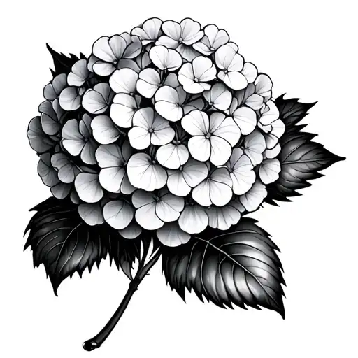 hydrangea flower with leaves  hip tattoo design idea