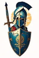 spartan spear and shield, with a spartan helmet  tattoo design idea