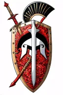 spartan spear and shield, with a spartan helmet  tattoo design idea
