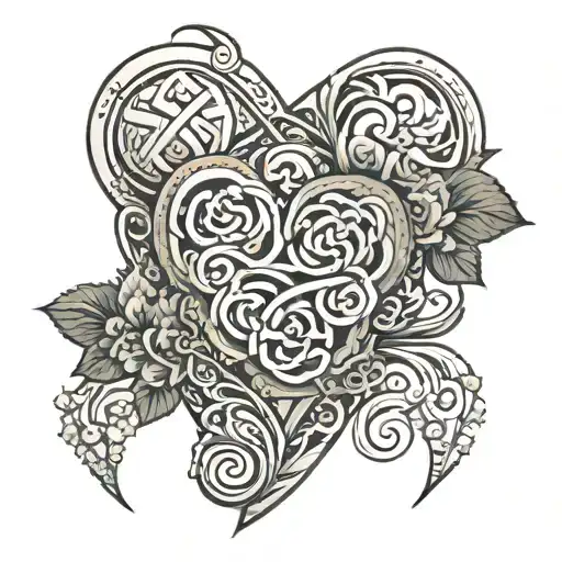 infinity heart blooming with triangle inside wrapped in a banner tattoo design idea