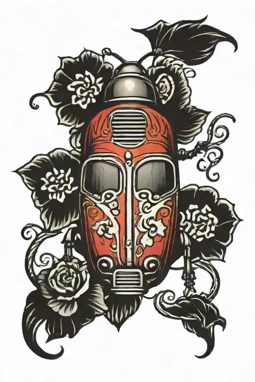 volkswagen beetle jukebox tattoo design idea
