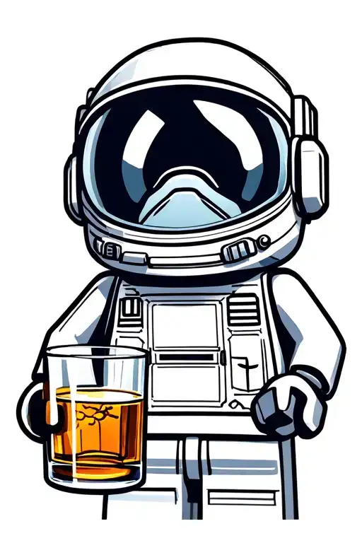 benny the lego spaceman holding a whisky glass filled tattoo design idea