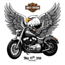 Harley Davidson with an eagle and an angel with the date May 15th, 2016  tattoo design idea
