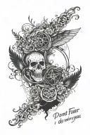 Quote "Do not fear for I am with you, Do not be dismayed for I am your God" with surrounding art  tattoo design idea