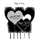 only 3 line draw hearts all connected with these three dates one in each heart  04.10.15,04.10.15, 11.10.22 tattoo design idea