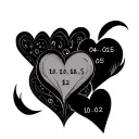 only 3 line draw hearts all connected with these three dates one in each heart  04.10.15,04.10.15, 11.10.22 tattoo design idea