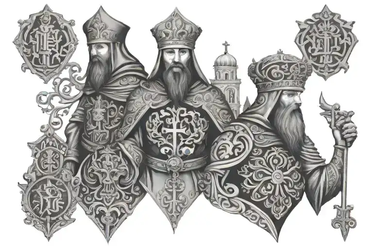 russian orthodox knight tattoo combo with russian orthodox church full arm tattoo design idea