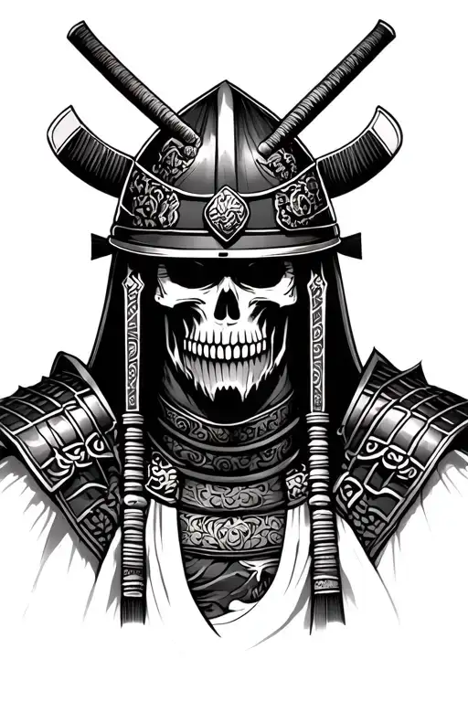 Samurai that has a skull face wearing a helmet  tattoo design idea