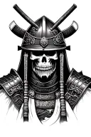 Samurai that has a skull face wearing a helmet  tattoo design idea