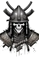 Samurai that has a skull face wearing a helmet  tattoo design idea
