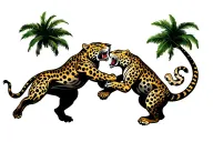 two jaguars fighting intense battle scene tattoo design idea