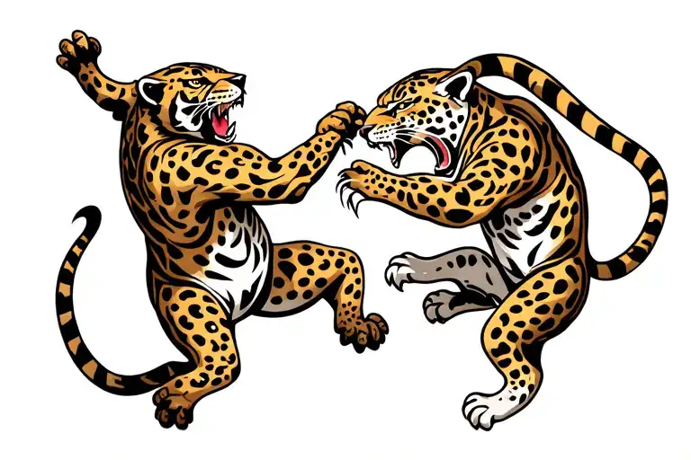 two jaguars fighting intense battle scene tattoo design idea