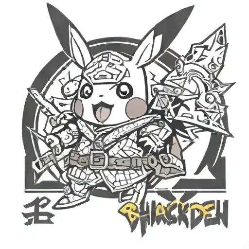 pikachu with highlander costume with the inscription zakopane tattoo design idea
