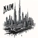 "NAIM" Create a highly detailed, full-color tattoo-style illustration featuring Dubai's iconic landmarks such as Burj Khalifa,  tattoo design idea
