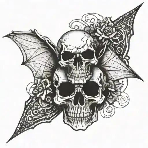 skull with bat wings tattoo design idea
