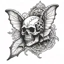 skull with bat wings tattoo design idea