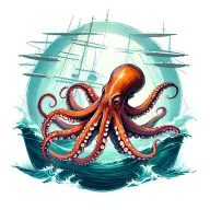 an octopus in a sunken ship sailing through a sea tattoo design idea