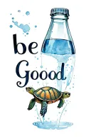 Using the words "be good" create a exact style of the diet coke logo on a bottle pouring out turtles tattoo design idea