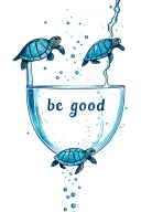 Using the words "be good" create a exact style of the diet coke logo on a bottle pouring out turtles tattoo design idea