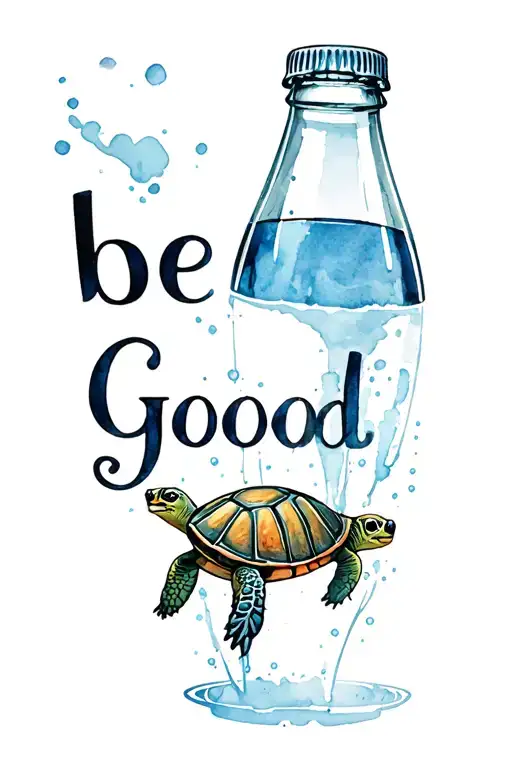 Using the words "be good" create a exact style of the diet coke logo on a bottle pouring out turtles tattoo design idea