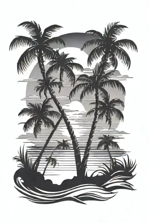 palm tree beach sunset tattoo design idea