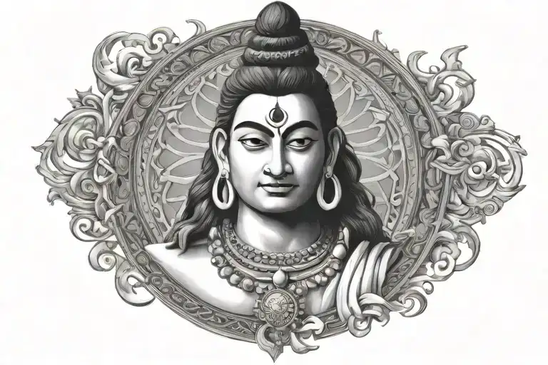 Raj in Hindi with Shiva portrait for first half tattoo design idea