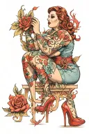 bbw tattooed kneeling high heels red tattoo design idea