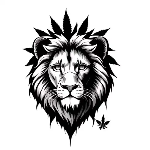 Black and white lion rose merged with weed leaf eye chest tattoo tattoo design idea