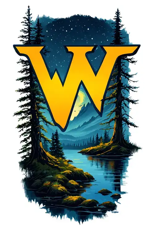 "WV" night time Outdoor Nature Scene tattoo design idea