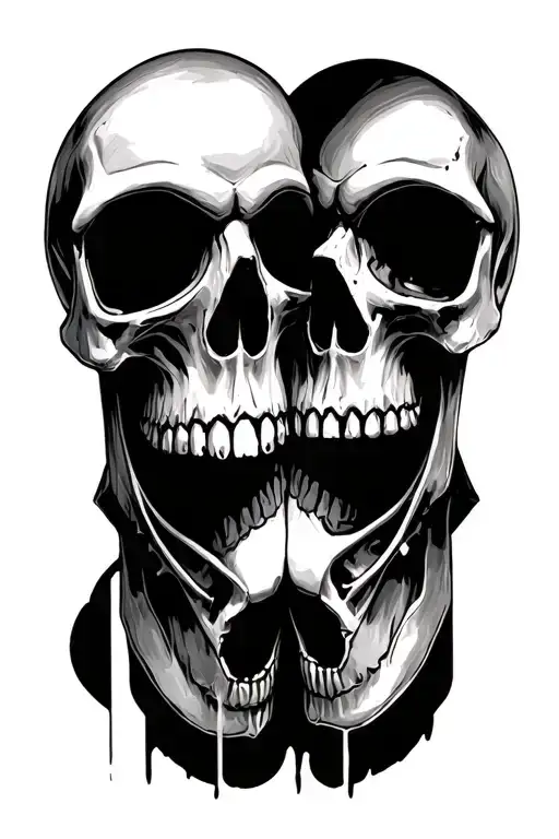 two skulls kissing inside tattoo design idea