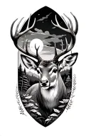 deer with woodland scene tattoo design idea