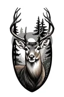 deer with woodland scene tattoo design idea