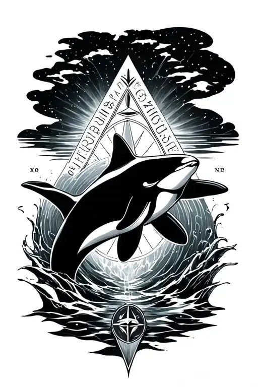 orca swimming illuminati Consisting a Compass tattoo design idea