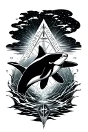 orca swimming illuminati Consisting a Compass tattoo design idea