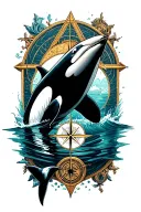 orca swimming illuminati Consisting a Compass tattoo design idea