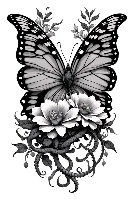 butterfly, semi colon, medusa, flower tattoo tattoo design idea
