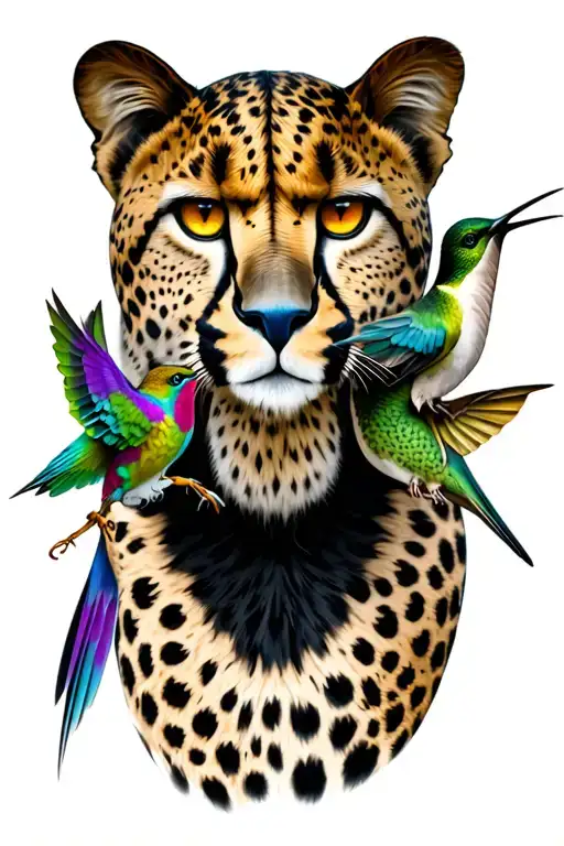 Cheetah with blue eyes, Elephant with yellow eyes, hummingbird with purple eyes, black cat with red eyes, black mamba tattoo design idea