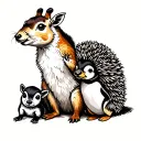 Chipmunk,lamb,hedgehog, otter,giraffe and peguin together  tattoo design idea