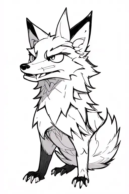 fox full body standing angry small not many details  tattoo design idea